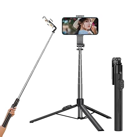 Conbre Y17 Long Selfie Stick with Tripod Stand Aluminum 67inch/170cm for Phone, Remote for Photography, Videoshoot, Selfie & Travel,Vlogging Portable Bluetooth Remote Control