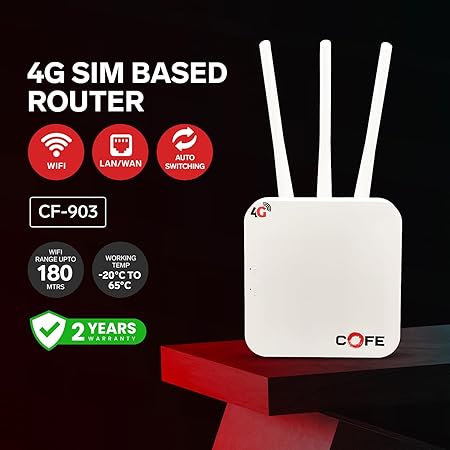 COFE Wi-Fi-6 VPN Sim Router with 300Mbps Speed 4G Sim Compatible WiFi Router, No Configuration Required, with Micro Sim Card Slot and LAN Connect 10+ Devices 3 Antenna. (CF-903)