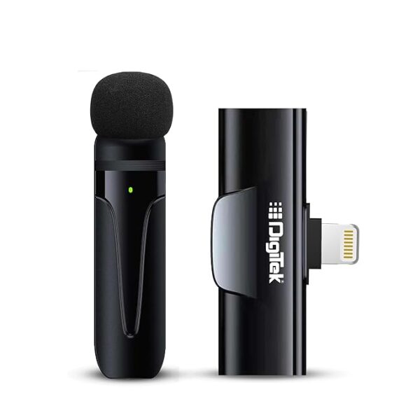 Digitek (DWM-002 Wireless Microphone for iPhone with Noise Cancellation, Collar Clip & Crystal-Clear Audio for Vlogs, YouTube, Interview & Live Streaming