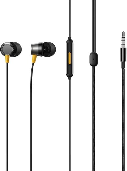 realme Buds 3 Wired Earphones with Mic (Black) | 9mm Dynamic Driver | 3.5mm Jack | Single Button Control | Braided Tangle-Free Cable | Model RMA2419 | 6 Months Warranty